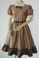 画像1: シャンタンふりふりワンピースドレス（半袖パフ） 